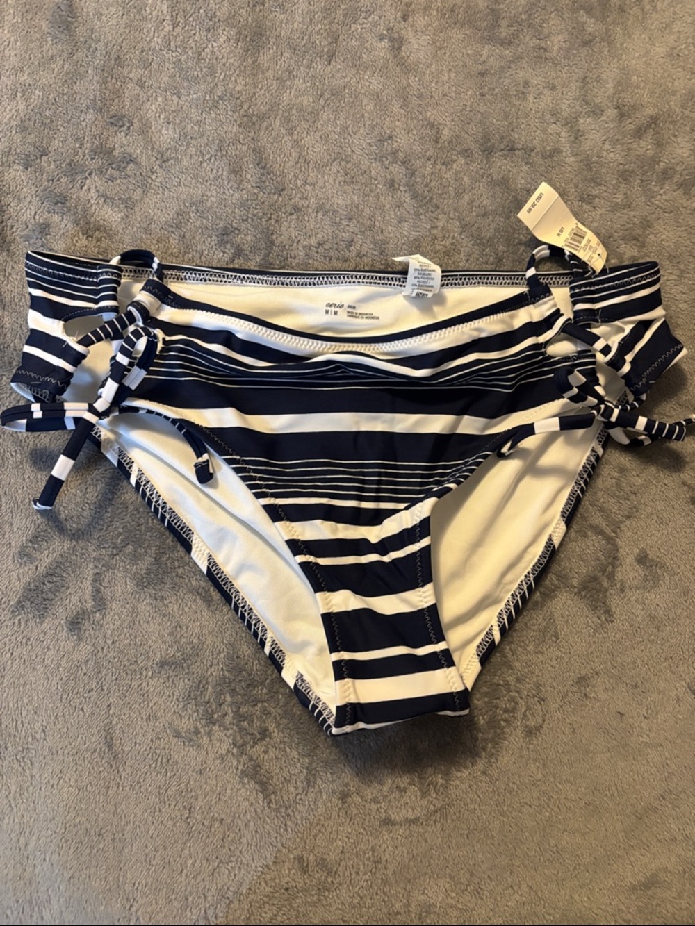 aerie Navy and White Striped Bikini Bottoms with Side Ties